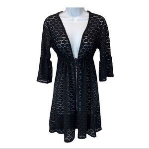 Jantzen black tie waist crochet swim coverup - M